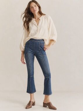 Pilcro and the Letterpress Woman Blue High-Rise Crop Bootcut Flare Jeans US26